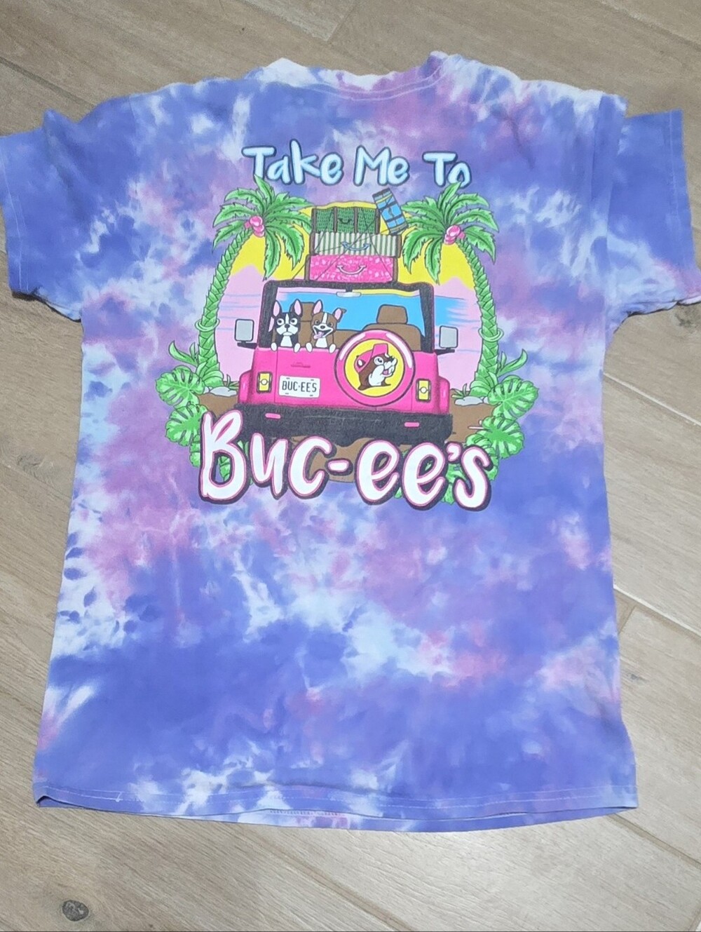 Buc-ee's Tie-Dye Logo Tee - Purple & Pink Vacation Retro - Picture 5 of 5
